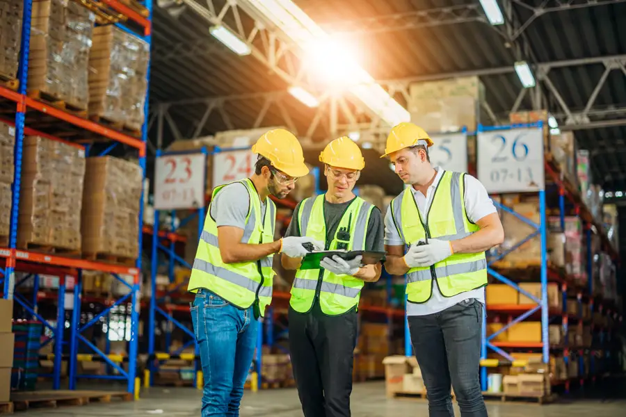 Safety procedures being followed in a warehouse workplace