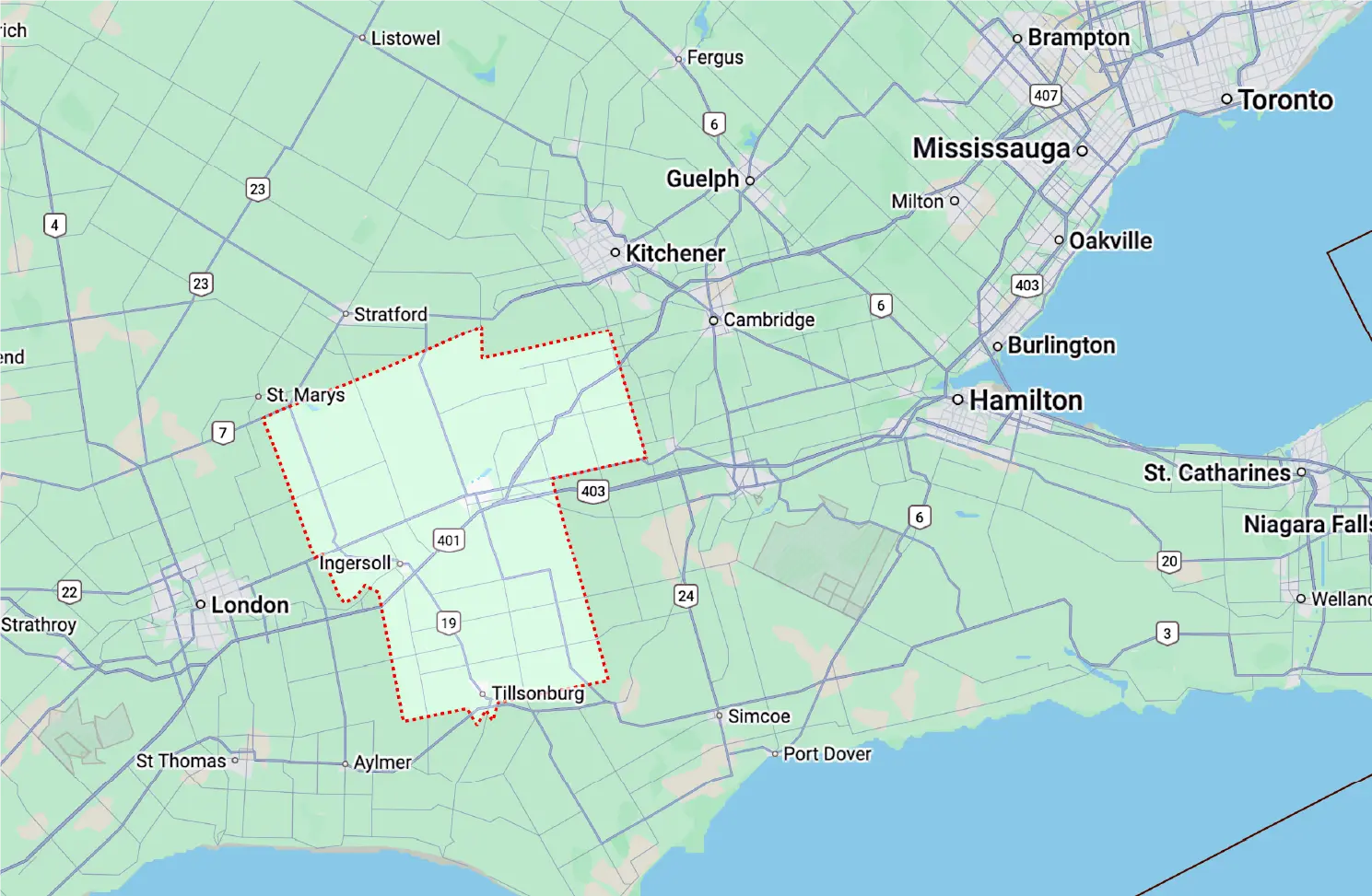 Map of Oxford County, Ontario, the Oxford HR Group service area